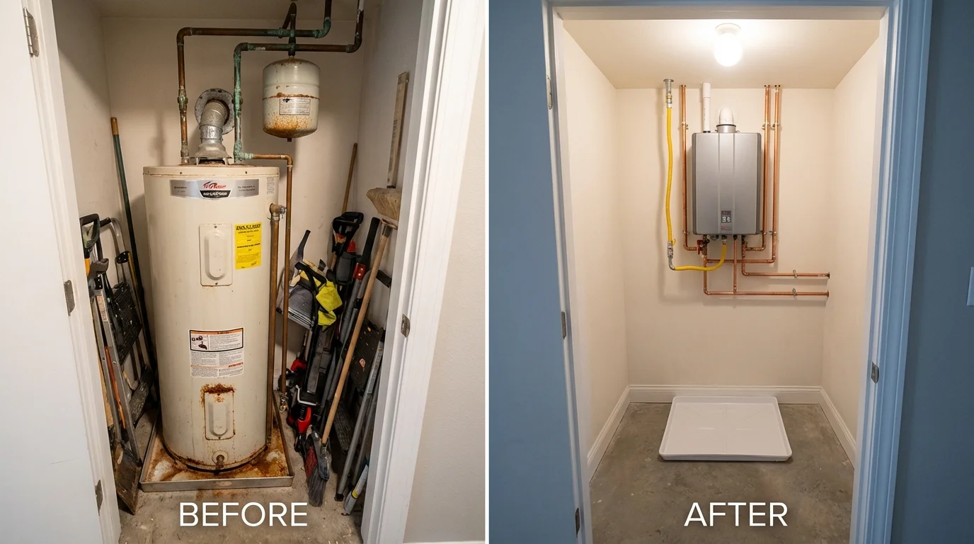 Tank water heater versus wall-mounted tankless unit comparison for Green Bay, WI homeowners