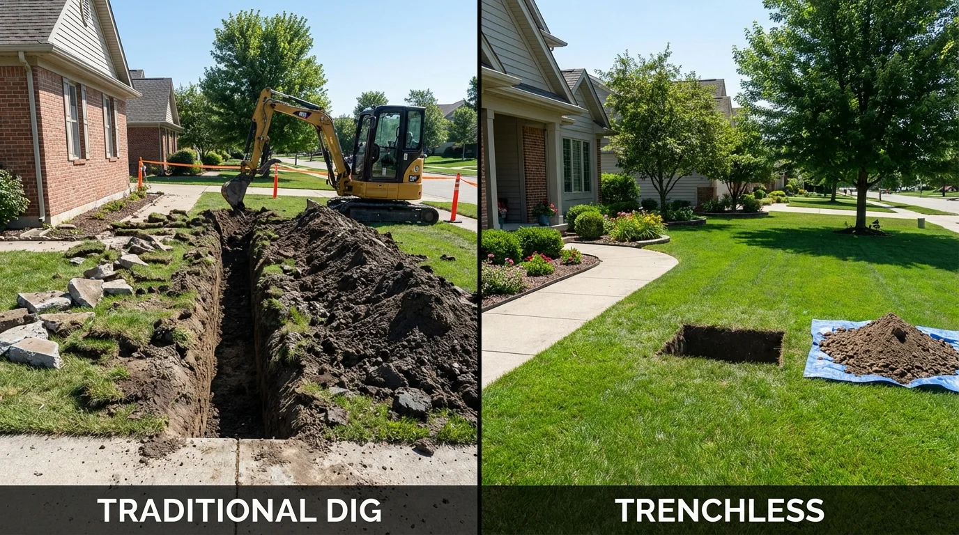 Trenchless sewer repair with minimal yard damage versus traditional excavation in Green Bay, WI